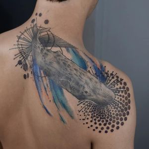 Whale tattoo by Lital Din #LitalDin #illustrative #watercolor #dotwork #linework #whale #ocean #animal