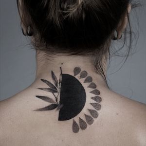 Cover up tattoo by Lital Din #LitalDin #blackwork #dotwork #abstract #plants #neck #backofneck #nature #organic