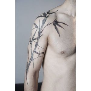 Bamboo tattoo by Lital Din #LitalDin #illustrative #watercolor #dotwork #linework #bamboo #plant #brushstroke #plants