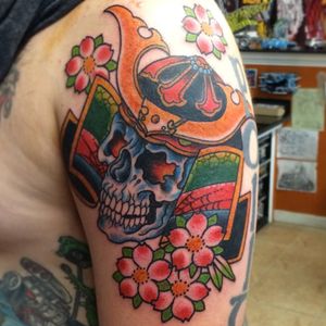 Tattoo by Dana James #DanaJames #japanese #samurai #cherryblossoms #skull