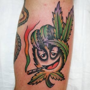 Tattoo by Piettro Torchio #PiettroTorchio #traditional #color #surreal #weed #maryjane #420 #peace #weedleaf