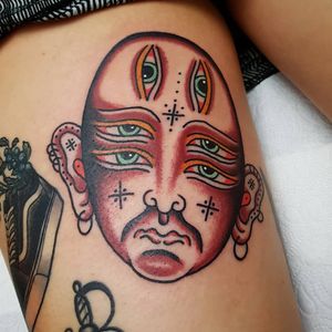 Tattoo by Piettro Torchio #PiettroTorchio #traditional #color #surreal #thirdeye #buddhaeye #spiritual #folktribal #dotwork #portrait