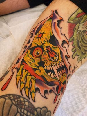 Tattoo by Joe Chatt #JoeChatt #traditional #japanese #color #punk #skull #rip #blood 