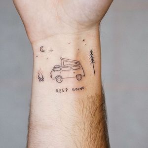 Quote tattoo by studiomontes #studiomontes #volkswagon #moon #camping #travel #keepgoing #sexualassaultawarenesstattoo #sexualassaultsurvivortattoo #survivortattoo #tattoosforstrength #selflove #empoweringtattoos