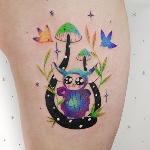Cute tattoo by panna lew #pannalew #creature #cute #mushroom #bird #sparkle #color #nature #sexualassaultawarenesstattoo #sexualassaultsurvivortattoo #survivortattoo #tattoosforstrength #selflove #empoweringtattoos