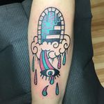 Trippy tattoo by Cosmo Cam #CosmoCam #trippy #surreal #weird #unique #color #psychedelic #cartoon #newschool #popculture #eye #door #stars #cloud #tears 