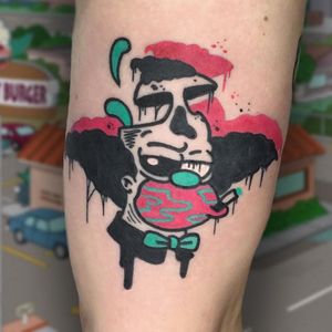 Trippy tattoo by Cosmo Cam #CosmoCam #trippy #surreal #weird #unique #color #psychedelic #cartoon #newschool #popculture #simpsons #krusty #krustytheclown