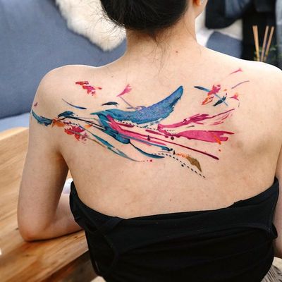 Watercolor tattoo by 9room #9room #watercolor #color #unique #nature #abstract #splash #water #brushstroke #splatter #paint