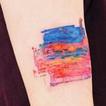 Watercolor tattoo by 9room #9room #watercolor #color #unique #nature #abstract #landscape #rainbow #trees #floral