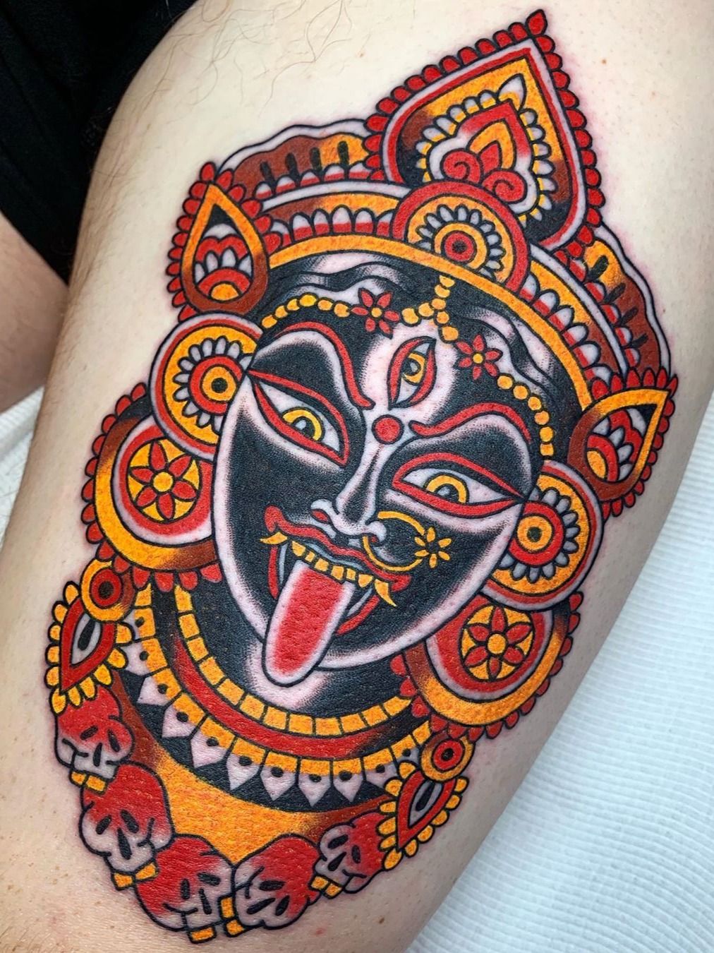 Hindu goddess, Kali done by: Arthur Hockmuth @artsips #kali #hinduism  #traditonaltattoo #neotraditionaltattoo #tradworkers #artsips #pi... |  Instagram