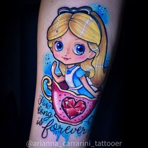 Alice in Wonderland tattoo by Arianna Carrarini #AriannaCarrarini #aliceinwonderland #alice #teacup #newschool #heart #gem