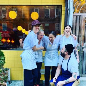Gabby and other chefs at Cervo's in New York City