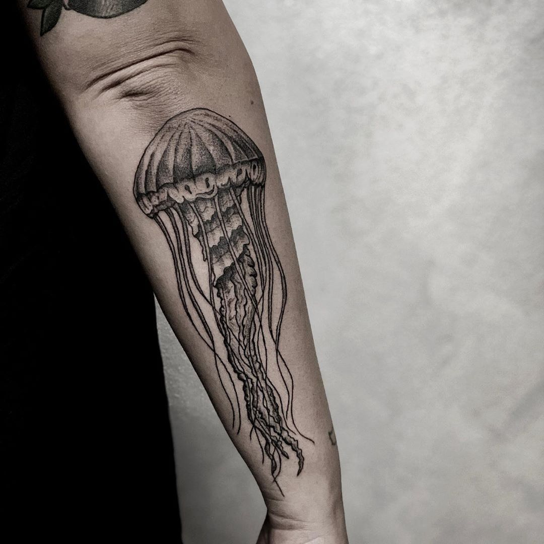 Painted Temple  Tattoos  Black and Gray  Black and Gray Jellyfish Tattoo