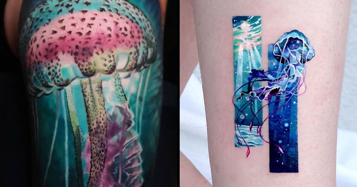 Fun one today #jellyfish #tattoo #color #fyp #flowers | TikTok