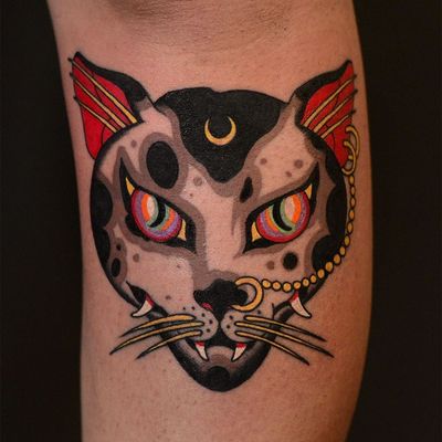 Tattoo by Marcelina Urbanska #MarcelinaUrbanska #neotraditional #traditional #illustrative #graphic #color #darkart #surreal #cat #japaneseinspired