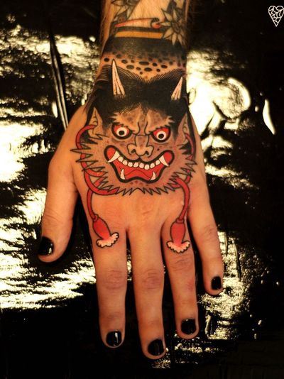 Tattoo by Marcelina Urbanska #MarcelinaUrbanska #graphic #color #darkart #surreal #oni #yokai #demon #hand #japanese