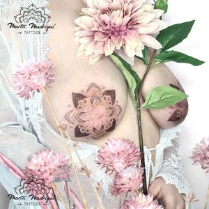 Tattoo by Marta Madrigal #MartaMadrigal #fineline #dotwork #illustrative #sacredgeometry #shapes #mandala #nipple #pattern #folkpattern