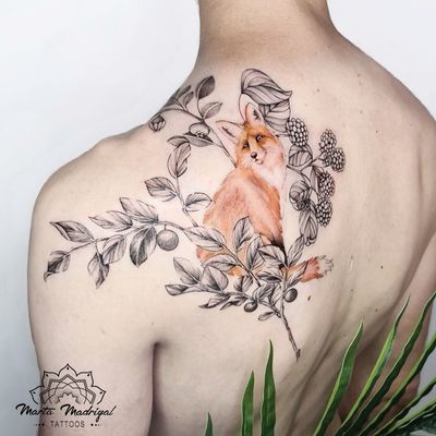 Tattoo by Marta Madrigal #MartaMadrigal #fineline #dotwork #illustrative #flower #ornamental #animal #fox