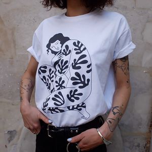 T-shirt by Mab Matiere Noire #MabMatiereNoire #illustrative #linework #lady #nature #expressive