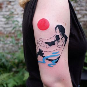Illustrative tattoo by Mab Matiere Noire #MabMatiereNoire #illustrative #linework #nature #expressive #lady #portrait #water