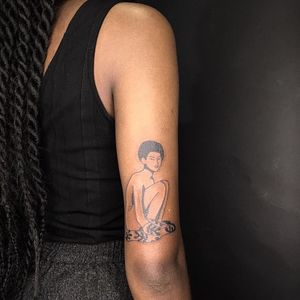 Illustrative tattoo by Mab Matiere Noire #MabMatiereNoire #illustrative #linework #nature #expressive #portrait #lady #blackqueen #tattoosondarkskin