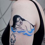Illustrative tattoo by Mab Matiere Noire #MabMatiereNoire #illustrative #linework #nature #expressive #lady #portrait #water