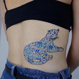 Illustrative tattoo by Mab Matiere Noire #MabMatiereNoire #illustrative #linework #nature #expressive #floral #plants #leopard #cat