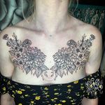 Tattoo by Debbi Snax #DebbiSnax #illustrative #flowers #floral #chestpiece