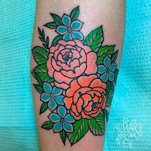 Tattoo by Debbi Snax #DebbiSnax #illustrative #flower #rose #peony #color #plant #nature