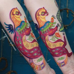 Ferret tattoo by noxequus #noxequus #ferret #animal #petportrait #surreal #colorful 