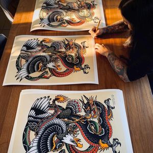 Kim-Anh Nguyen-Dinh signing art prints via Kintaro Publishing #KimAnhDinh #KimAnhNguyenDinh #KintaroPublishing #artbooks #tattoobooks #tattooprints #tattooart