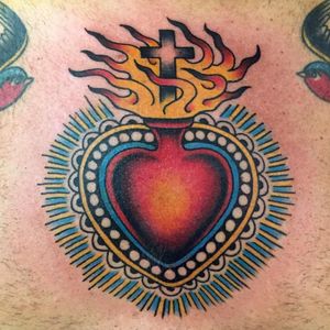 sacred heart tattoo by antonio gaballo #antoniogaballo #sacredheart #fire #cross 