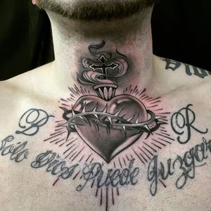 sacred heart tattoo by gwad pearl #gwadpearl #sacredheart #blackandgrey #thorns #cross