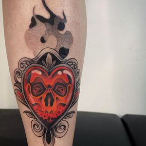 sacred heart tattoo by chezblaqk #chezblaqk #sacredheart #neotraditional #skull #fire