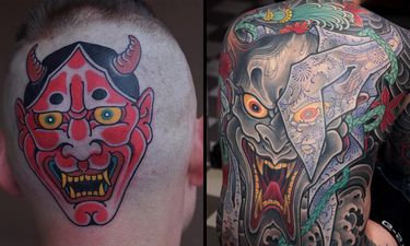 red hannya mask drawing