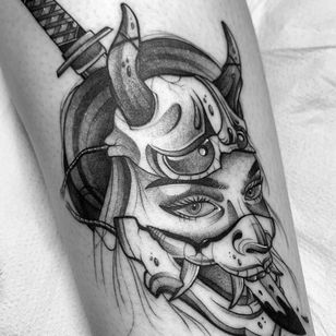 hannya tattoo by anthoonytattoo #anthoonytattoo #hannya #dagger #samuraisword #portrait #lady