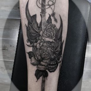 hannya tattoo by Alejandro Courtade #AlejandroCourtade #hannya #peony #sword #illustrative
