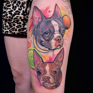 Dog tattoos by Jorell Elie #JorellElie #TheJorell #dogtattoo #dog #petportrait #realism #watercolor #newschool #animals