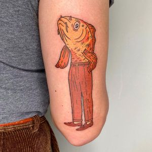 Fish tattoo by happyfishhead #happyfishhead #fish #fishwearingpants #illustrative #funny #unique #surreal #40s