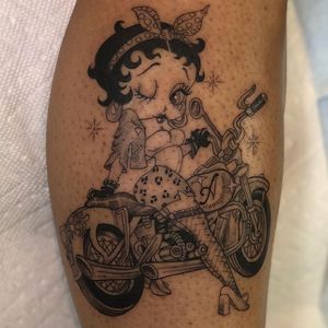 Betty Boop tattoo by Anka Tattoo #Ankatattoo #bettyboop #illustrative #chicano #motorcycle #cheetahprint #chrome #sparkle