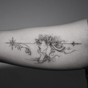 Illustrative tattoo by Jeon #Jeon #artnouveau #illustrative #portrait #star #lady 