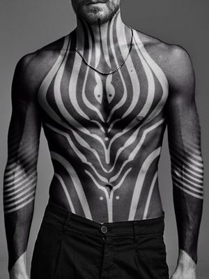 Bodysuit tattoo by Neo.Tribal aka blackprada #NeoTribal #blackprada #tribal #abstract #blackout #geometric #bodysuit #chest #sleeves #stomach