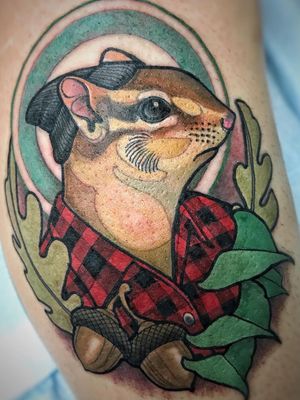 Lumberjack tattoo by David Glantz #DavidGlantz #lumberjacktattoo #lumberjack #nature #acorns #animal