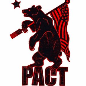 The PACT logo: the California flags grizzly bear holding a flag attached to a tattoo needle. 