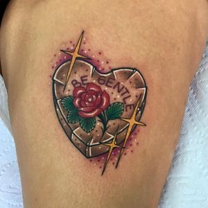 Self love tattoo by Roberto Euan #RobertoEuan #selflove #love #selfcare #heart #candyheart #rose #star #sparkle #lettering #begentle #quote #candy