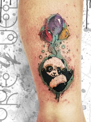 Watercolor tattoo by Alex Prequel #AlexPrequel #watercolor #abstract #illustrative #color #panda #balloon #cute 