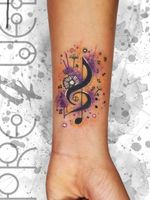 Watercolor tattoo by Alex Prequel #AlexPrequel #watercolor #abstract #illustrative #color #musicnote #note #Music