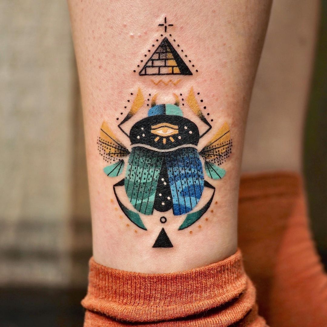 Tattoo uploaded by Tattoodo • Scarab tattoo by hen.tattooer #hentattooer  #scarab #pyramid #Egyptiantattoos #egyptian #egypt #ancient #esoteric  #history • Tattoodo