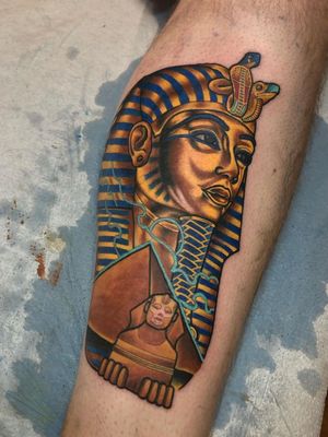 Pharaoh and sphinx tattoo by iqbaltattoo #iqbaltattoo #Egyptiantattoos #egyptian #egypt #ancient #esoteric #history #sphinx #pharaoh