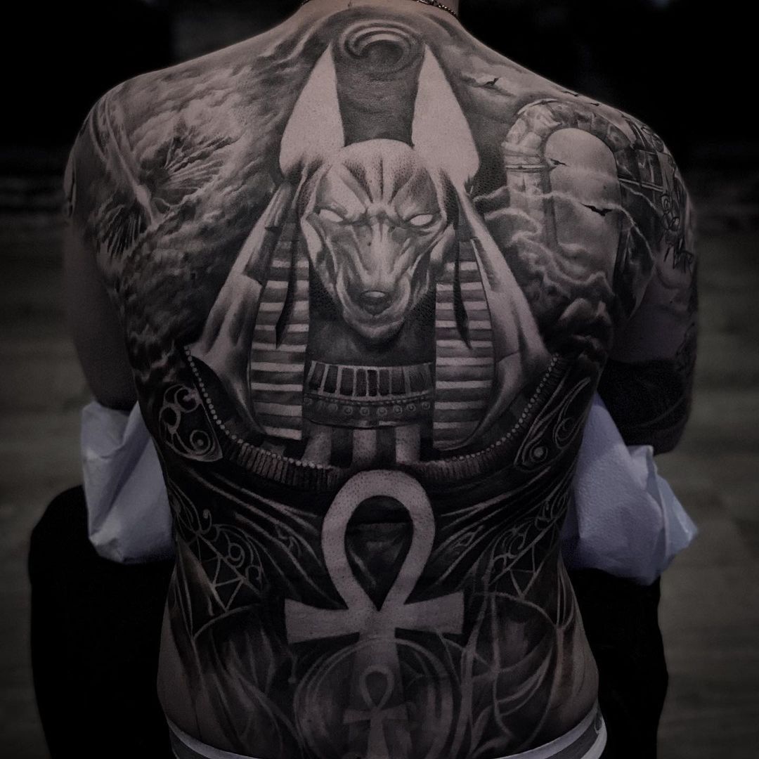Dotwork Egyptian Tattoo on Back  Best Tattoo Ideas Gallery